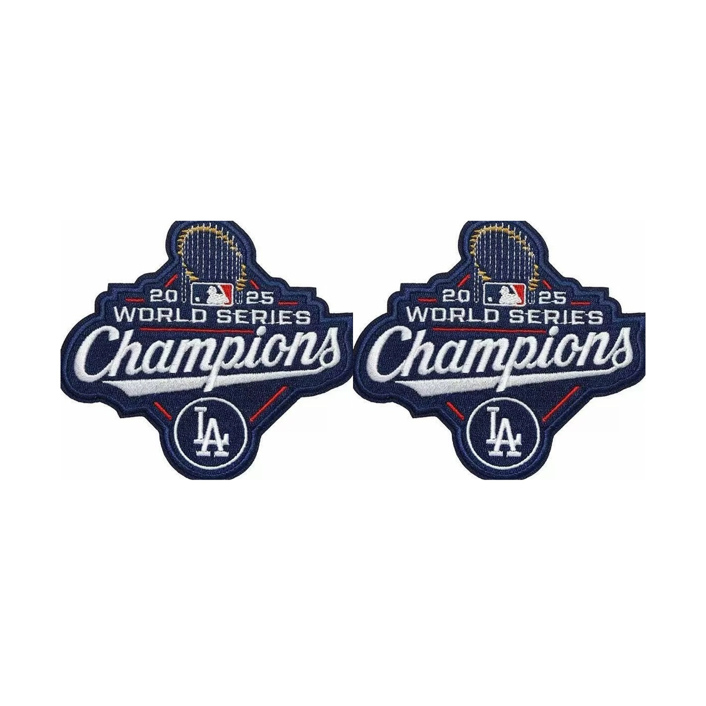 Pro Patches: Los Angeles Dodgers Championship Iron-On Patch Series - 2025 Champions White Letter - 3.5" x 4" - Set of 2