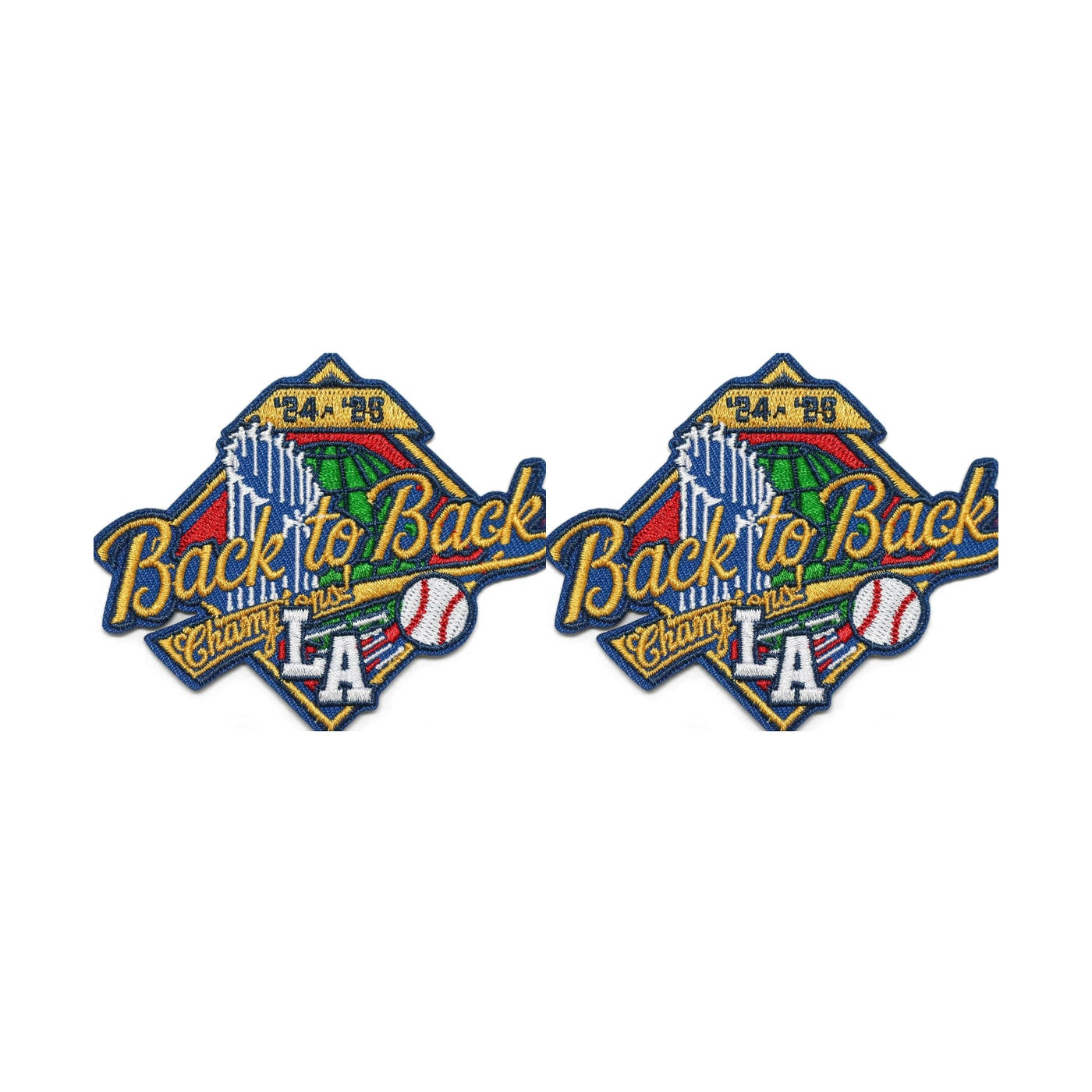 Pro Patches: Los Angeles Dodgers Championship Iron-On Patch Series - Back-to-Back Champions - 4.5" x 3" - Set of 2