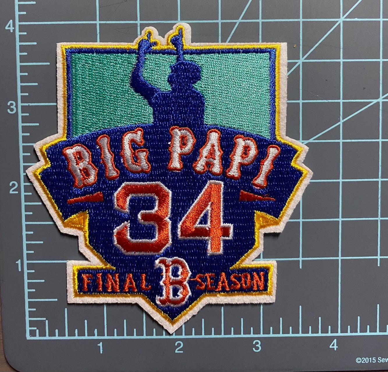 MLB   David   Ortiz   Boston   Red   Sox   'big   Papi'   #34   Final   Season   Iron-on   Embroidered   Patch   -   4"   X   3.5"