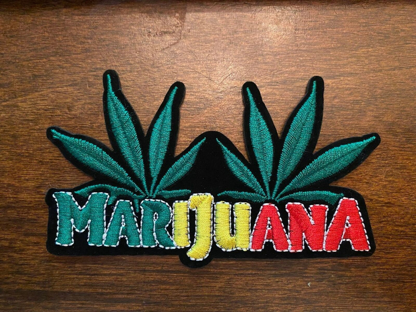 Iron-on   Embroidered   Patch   -   Marijuana   Letters   -   3.5"   X   2"