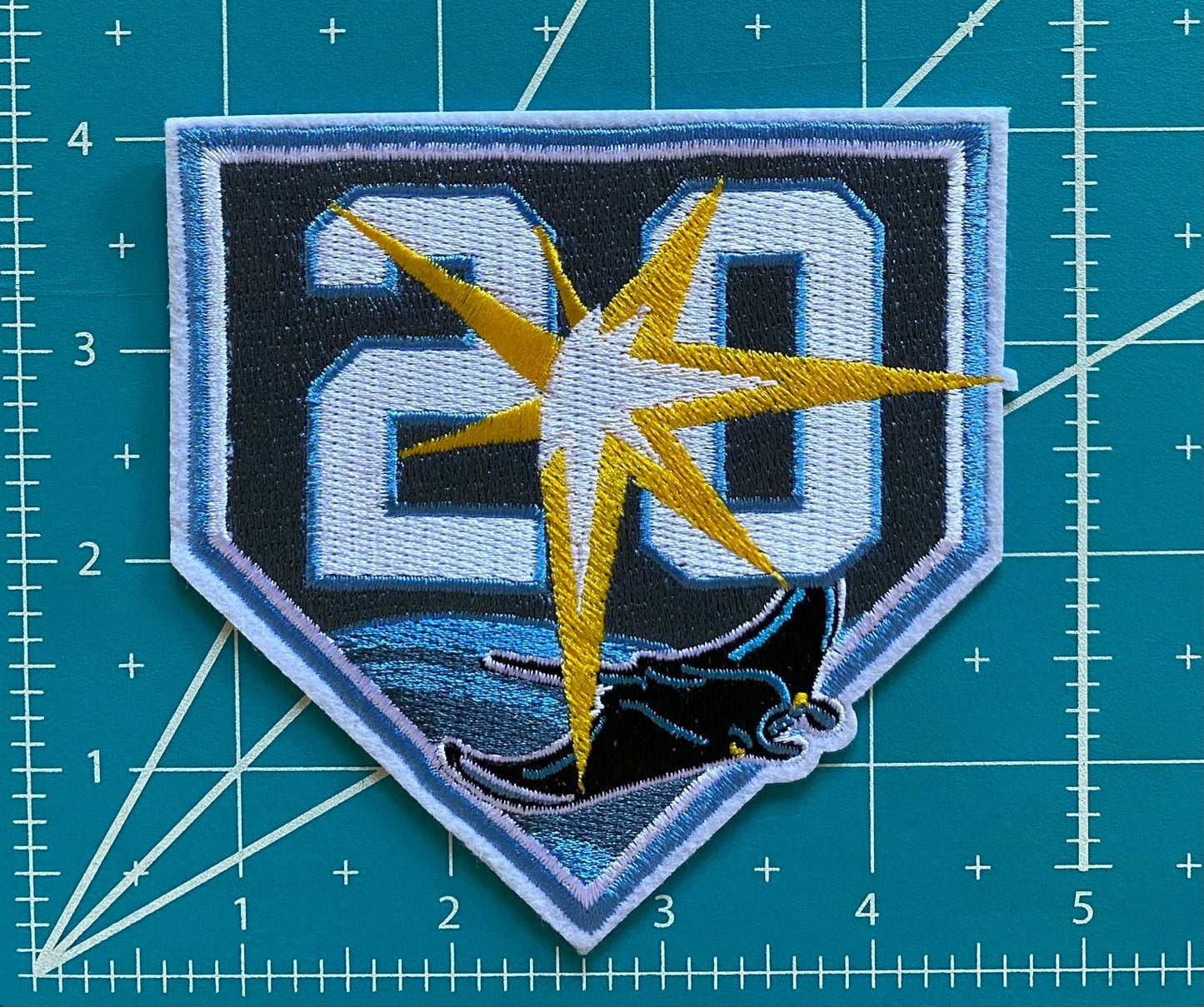 Tampa   Bay   Rays   20th   Anniversary   -   Baseball   Team   Embroidered   Iron-on   Patch   4"   X   4.5"