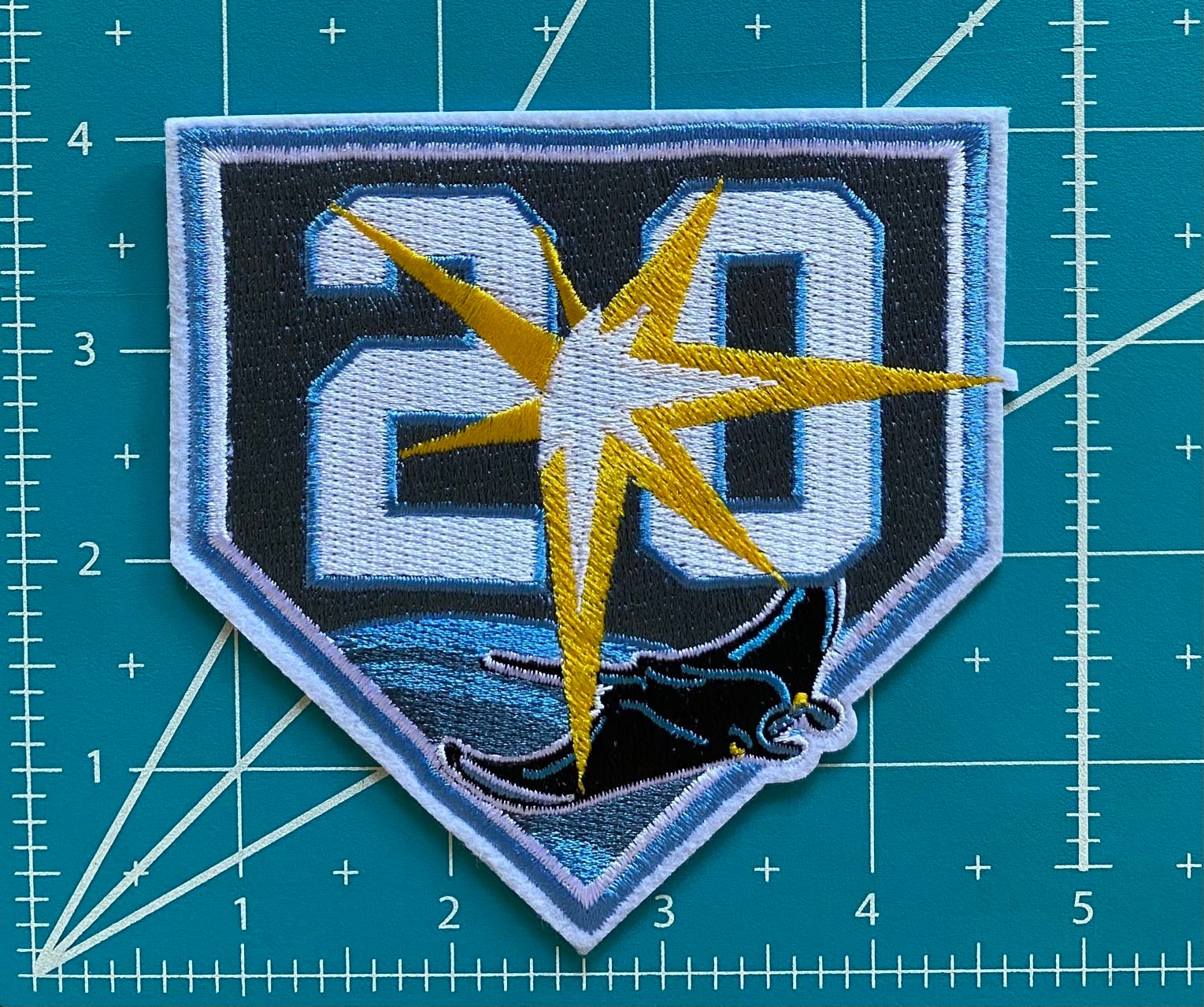 Tampa   Bay   Rays   20th   Anniversary   -   Baseball   Team   Embroidered   Iron-on   Patch   4"   X   4.5"