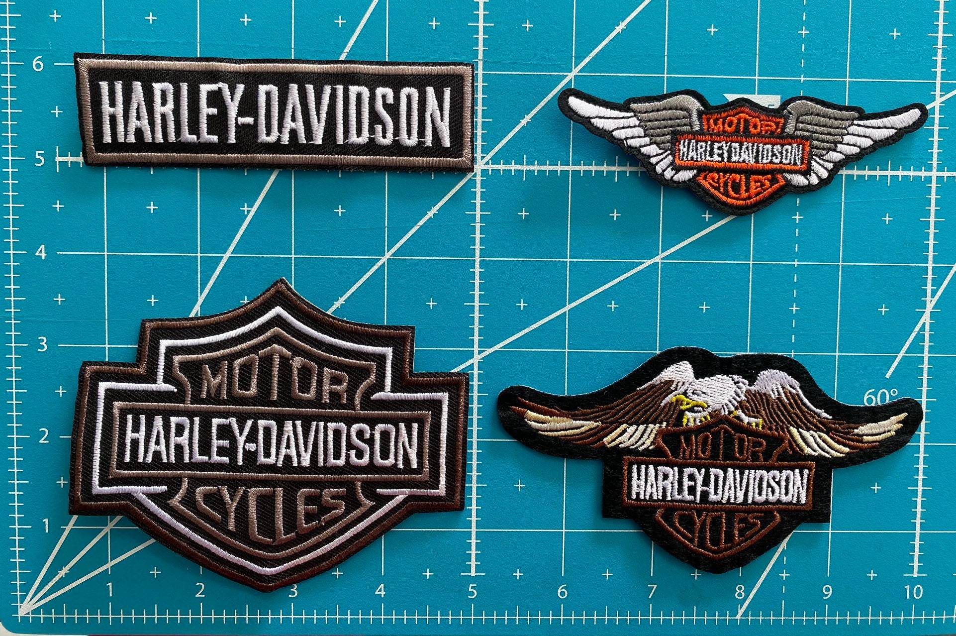 Set   Of   4   Gray   Harley   Davidson   Patch   Motorcycle   Embroidered   Small   Iron-on   Patches