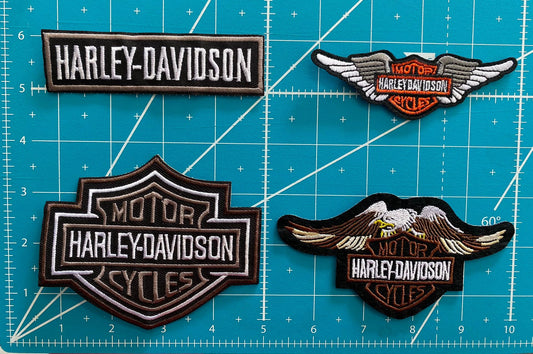 Set   Of   4   Gray   Harley   Davidson   Patch   Motorcycle   Embroidered   Small   Iron-on   Patches