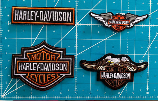 Set   Of   4   Classic   Harley   Davidson   Patch   Motorcycle   Embroidered   Small   Iron-on   Patches