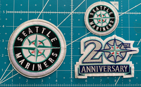 Set   Of   3   MLB   Seattle   Mariners   Iron-on   Patches   -   20th   Anniversary,   Jersey   Arm   Sleeve,   Primary   Logo   -   Various   Sizes