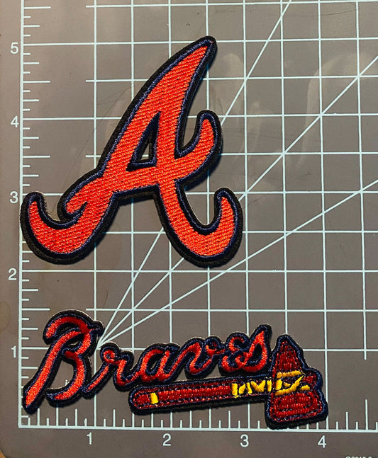 Atlanta   Braves   Iron-on   Embroidered   Patch   Set   Of   2   -   3"   X   3"   &   4"   X   1.75"