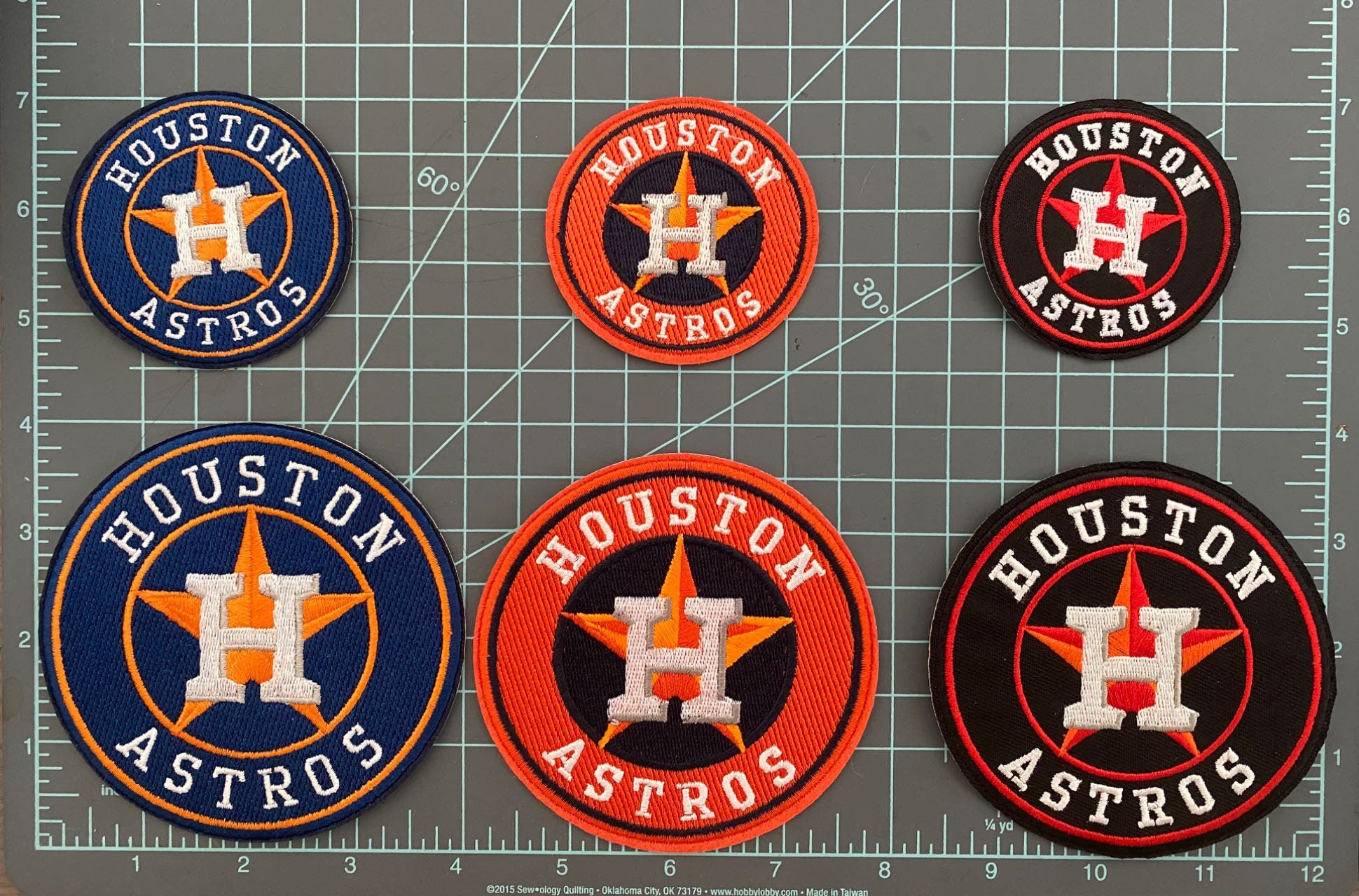 Set   Of   6   Houston   Astros   Round   Iron-on   Patches   -   Size   4"   &    2.5"