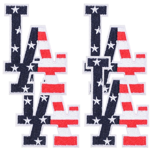 USA Flag Los Angeles LA Iron-On Patch - 2.5" x 3.75" - Stars Pack of 4
